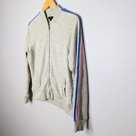 J.Crew Gray Retro Blue Pink Striped Track Jacket M - Picture 3 of 10